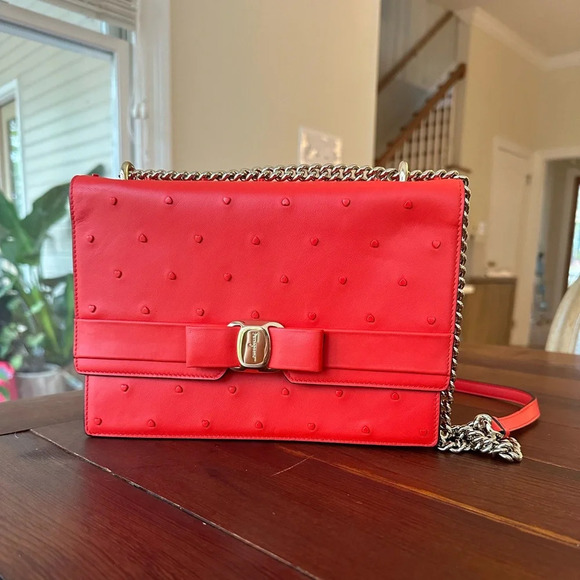 Salvatore Ferragamo Handbags - Ferragamo Vara Hearts Shoulder Bag in Candy Apple Red RARE